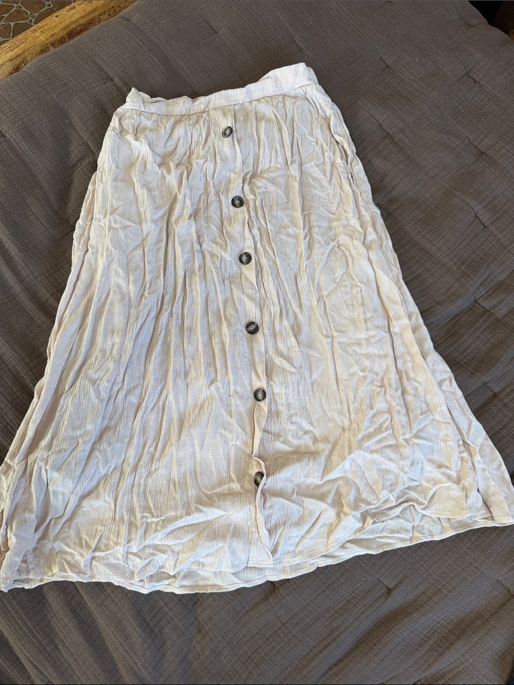 NY Collection Cream Button-Front Midi Skirt